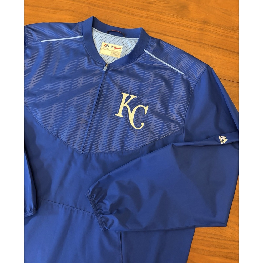 Kansas City Royals Majestic 1/2 Zip Jacket Mens 2XL On Field Batting Practice